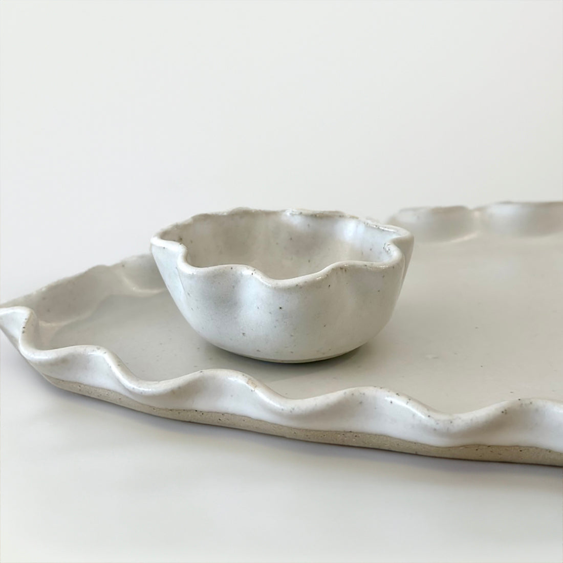 Avoca Wave Dip Bowl with Platter - White