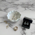 White ripple ceramic jewellery bowl — handmade catchall for rings, bracelets and earrings