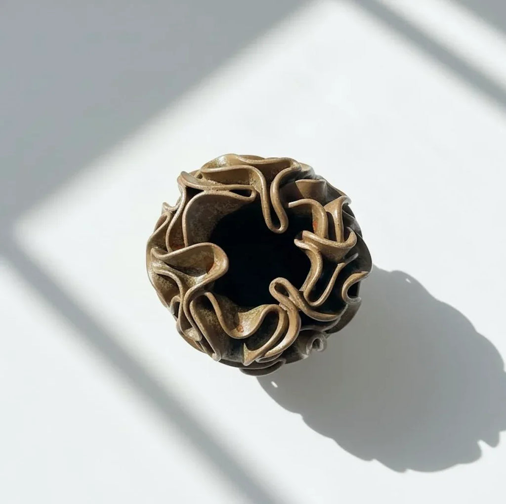 Ceramic Pom-Pom Vase - Caramel Glaze