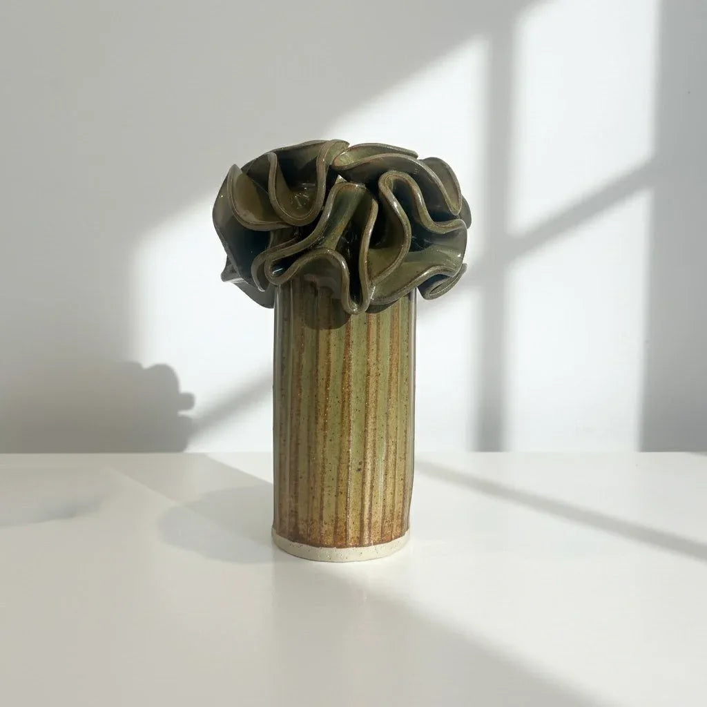 Ceramic Pom-Pom Vase - Olive Glaze