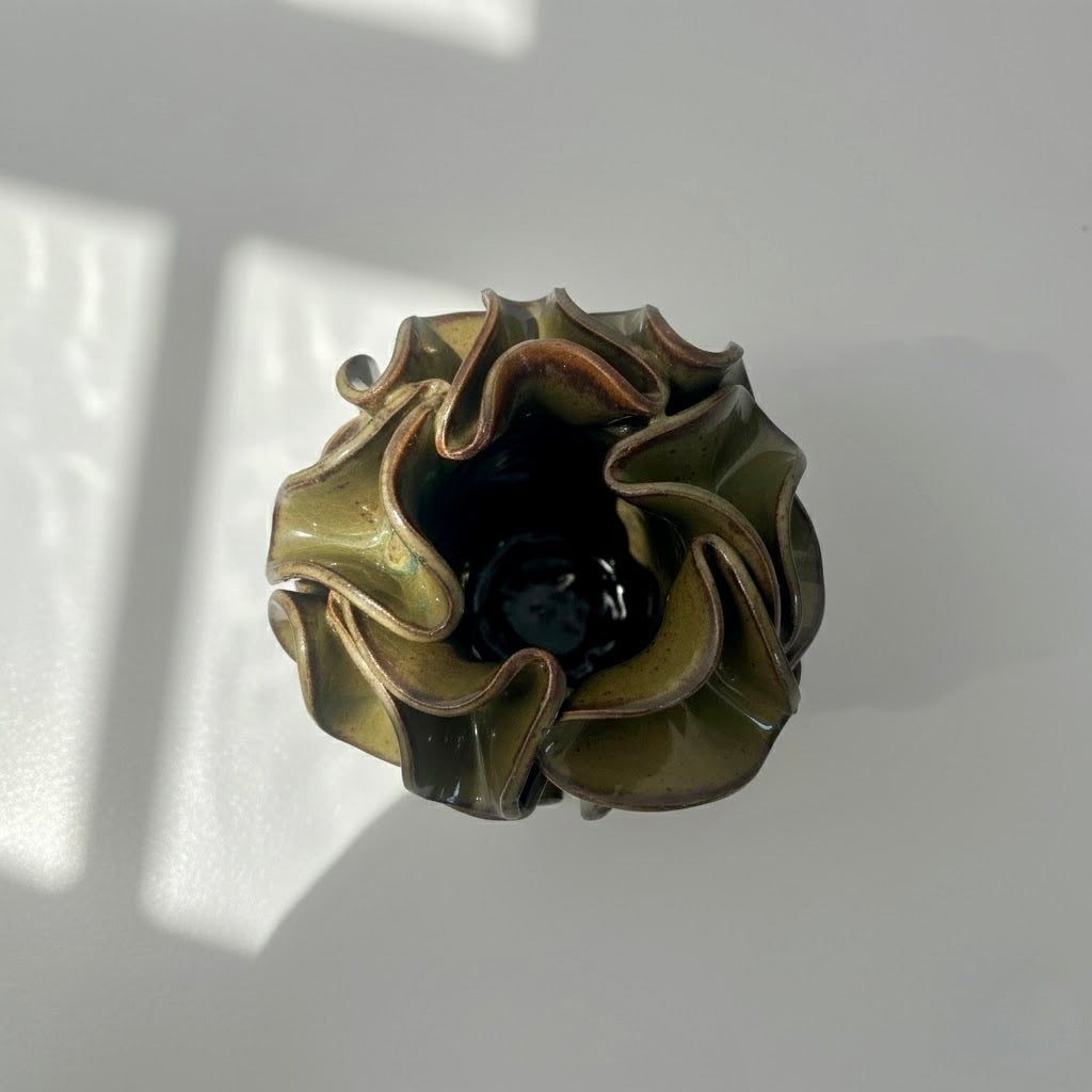 Ceramic Pom-Pom Vase - Olive Glaze
