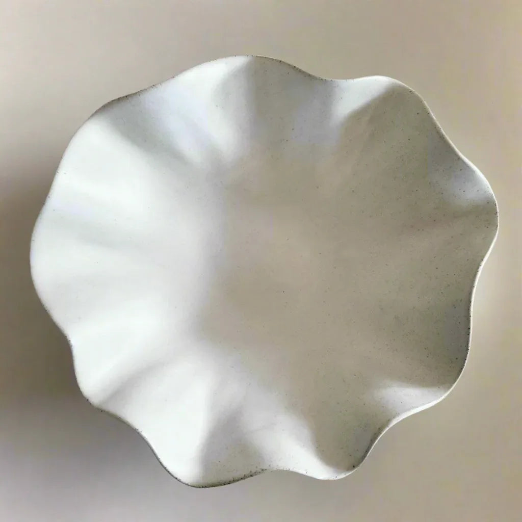 Ceramic White Ruffle Bowl - Large