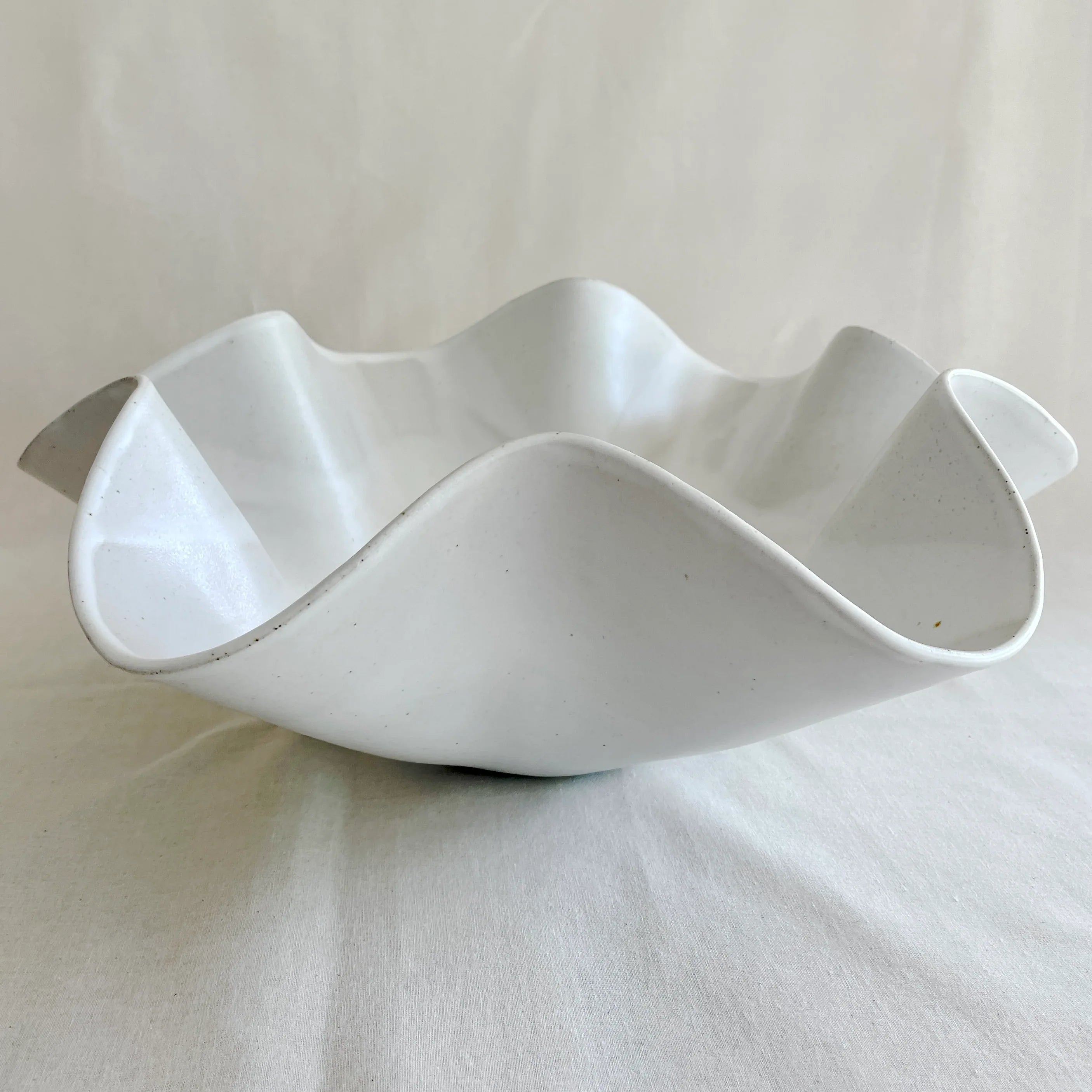 Oversized Sculptural White Wave Bowl - Ceramic