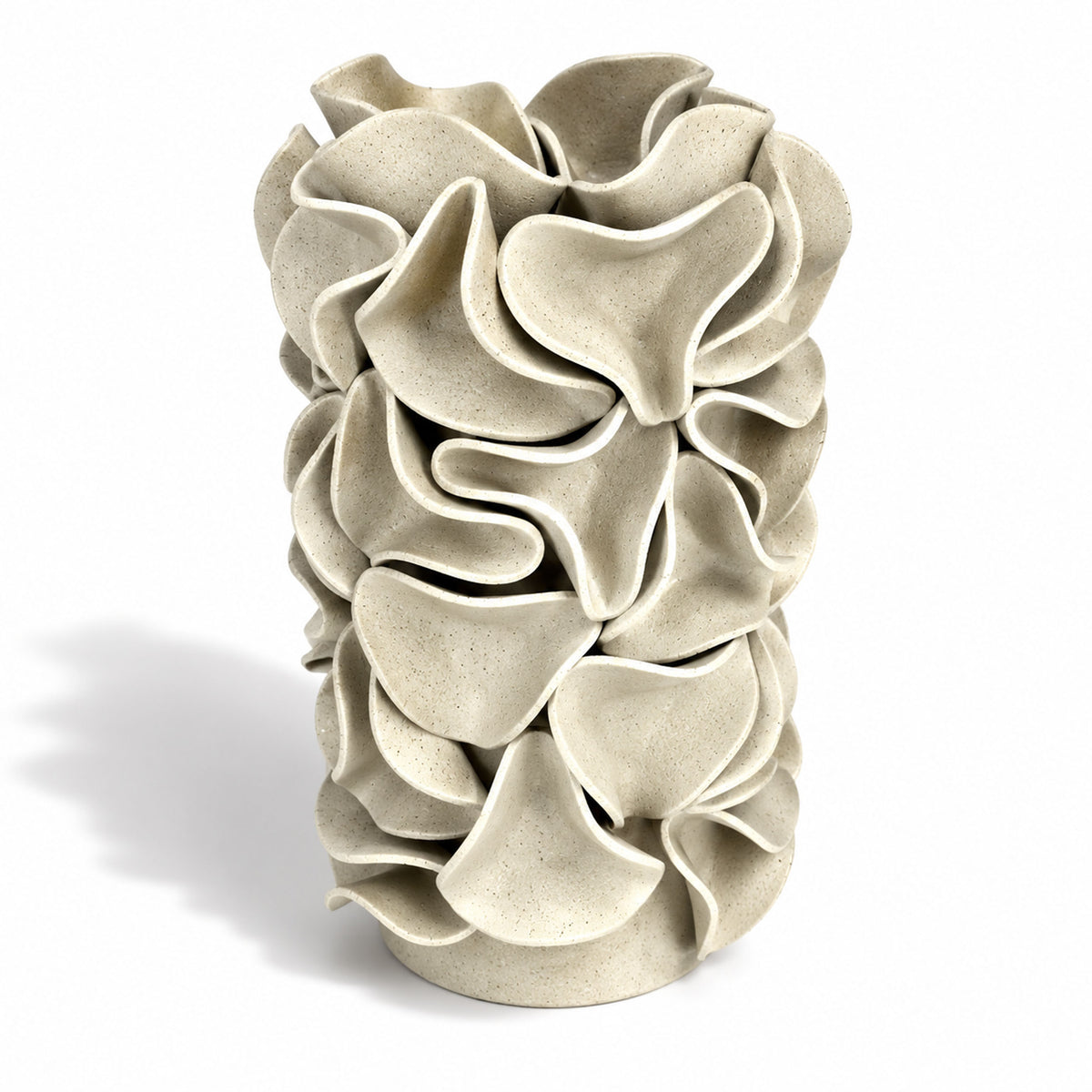 Large Ruffled Cylinder Vase - White Clay