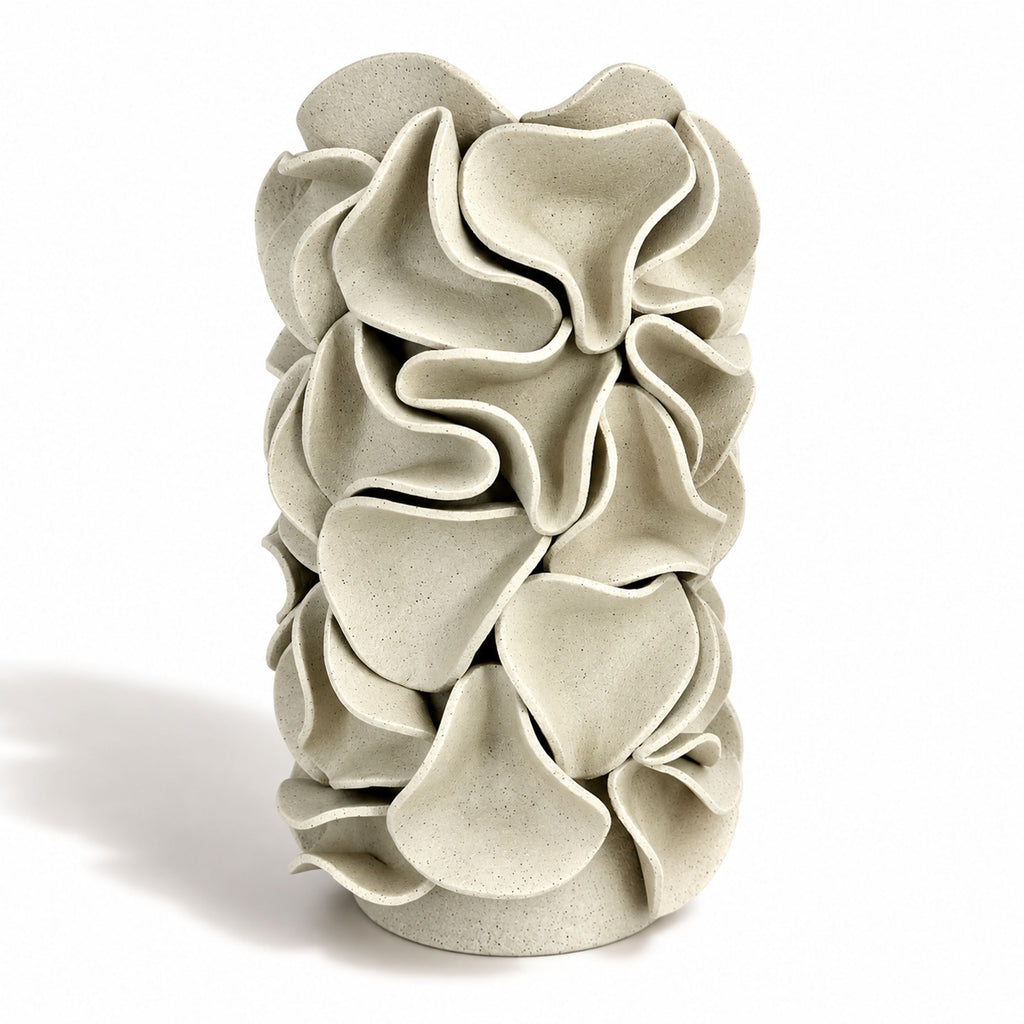 Large Ruffled Cylinder Vase - White Clay