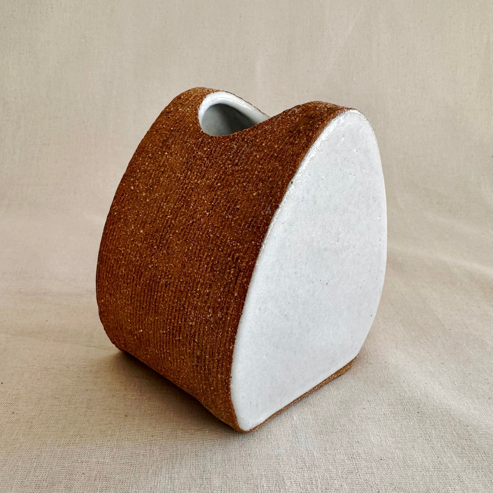 Pebble Flower Vase - Mini - Terracotta & White Glazed 