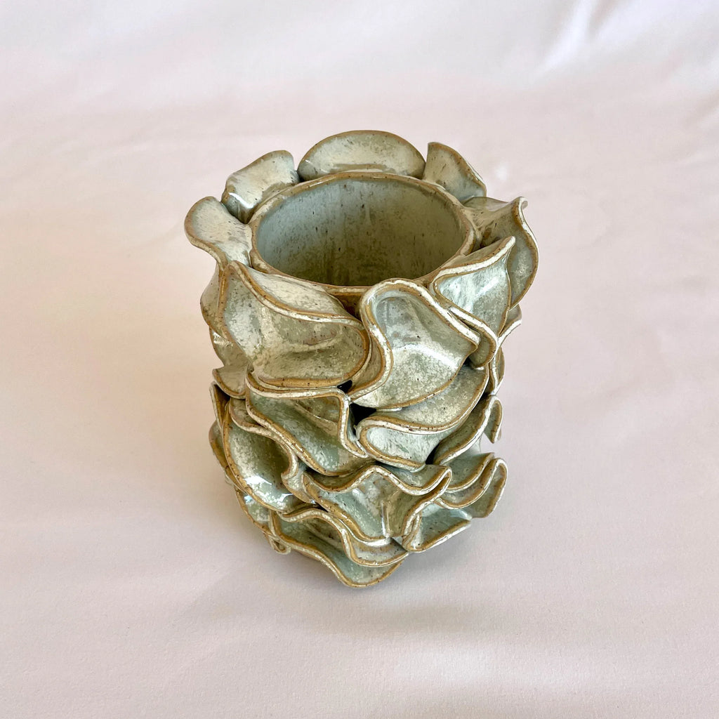 Mint-Green Ruffle Vase