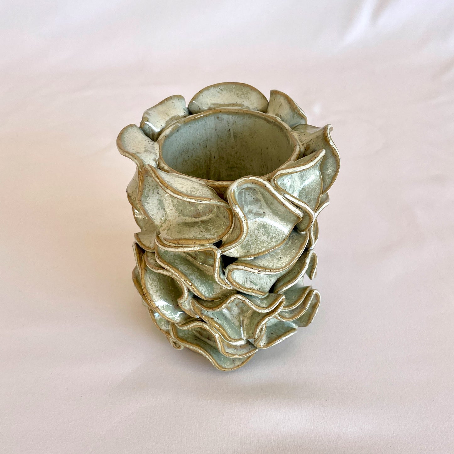 Mint-Green Ruffle Vase