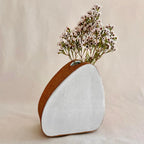 Flower Vase - Pebble Shape - White & Raw Clay