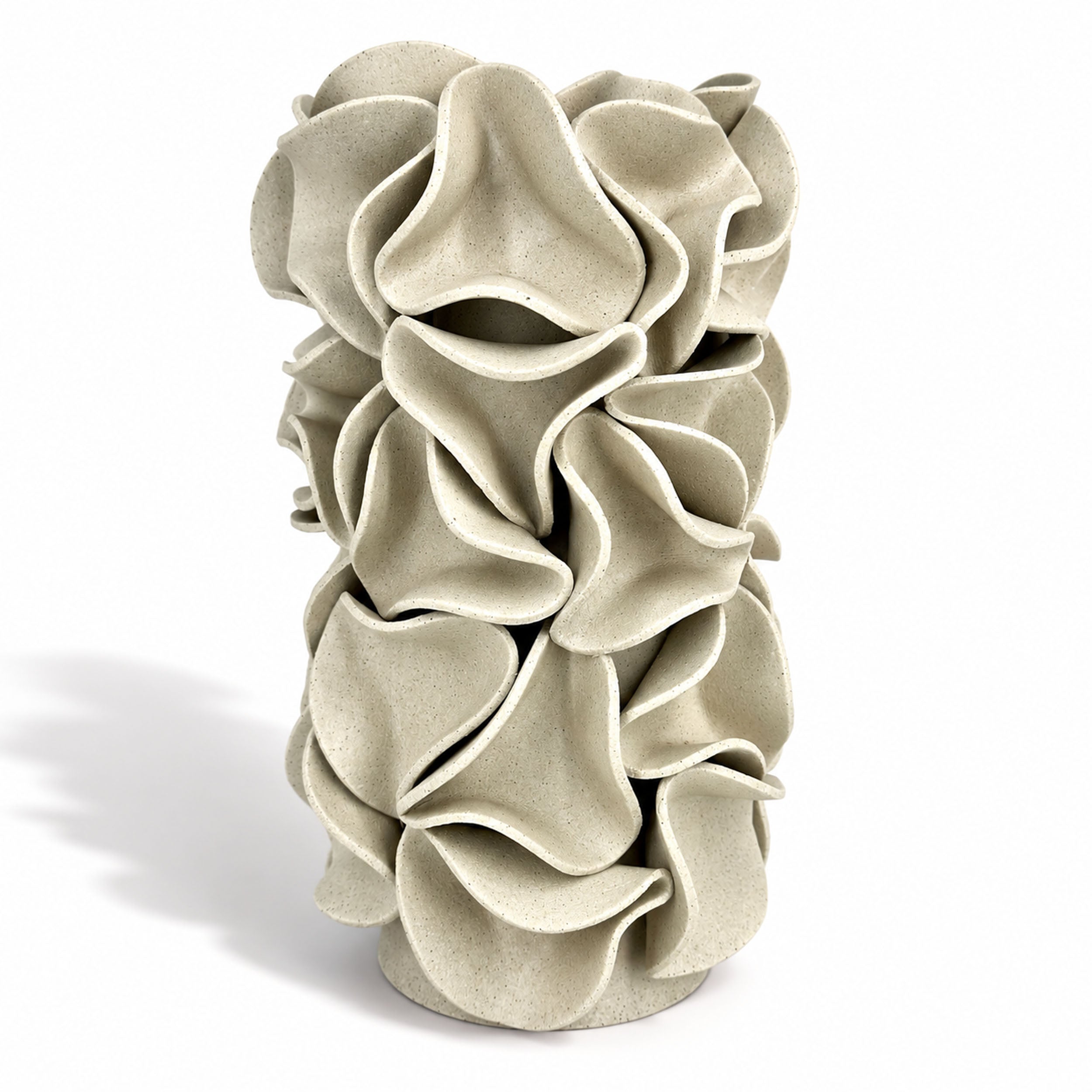 Tall Sculptural Ruffled Cylinder Vase - White Clay 