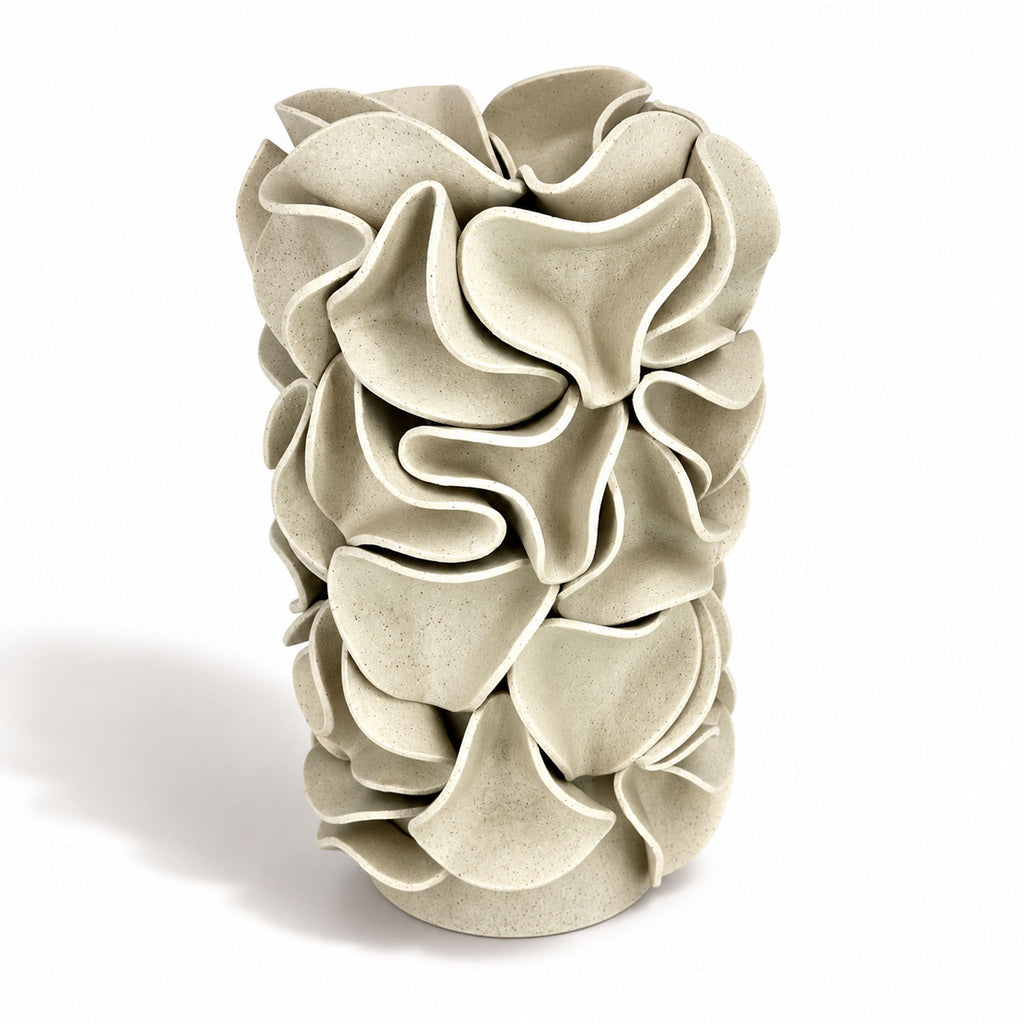 Tall Ruffled Cylinder Vase - White Clay 