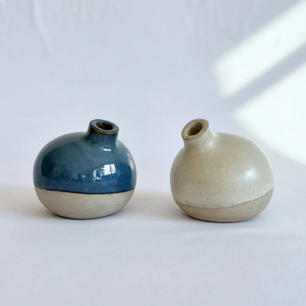 Turquoise & Beige Bud Flower Vases - Small