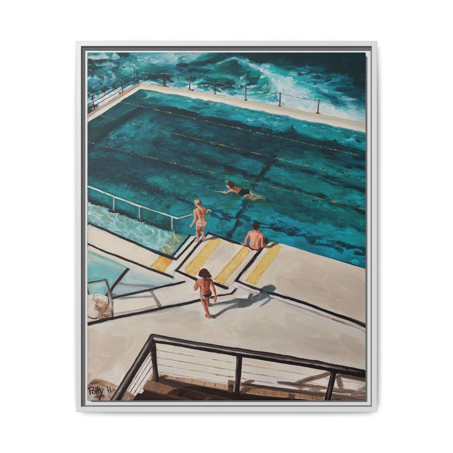 Framed Canvas Print - Icebergs Bondi Australia - White Frame