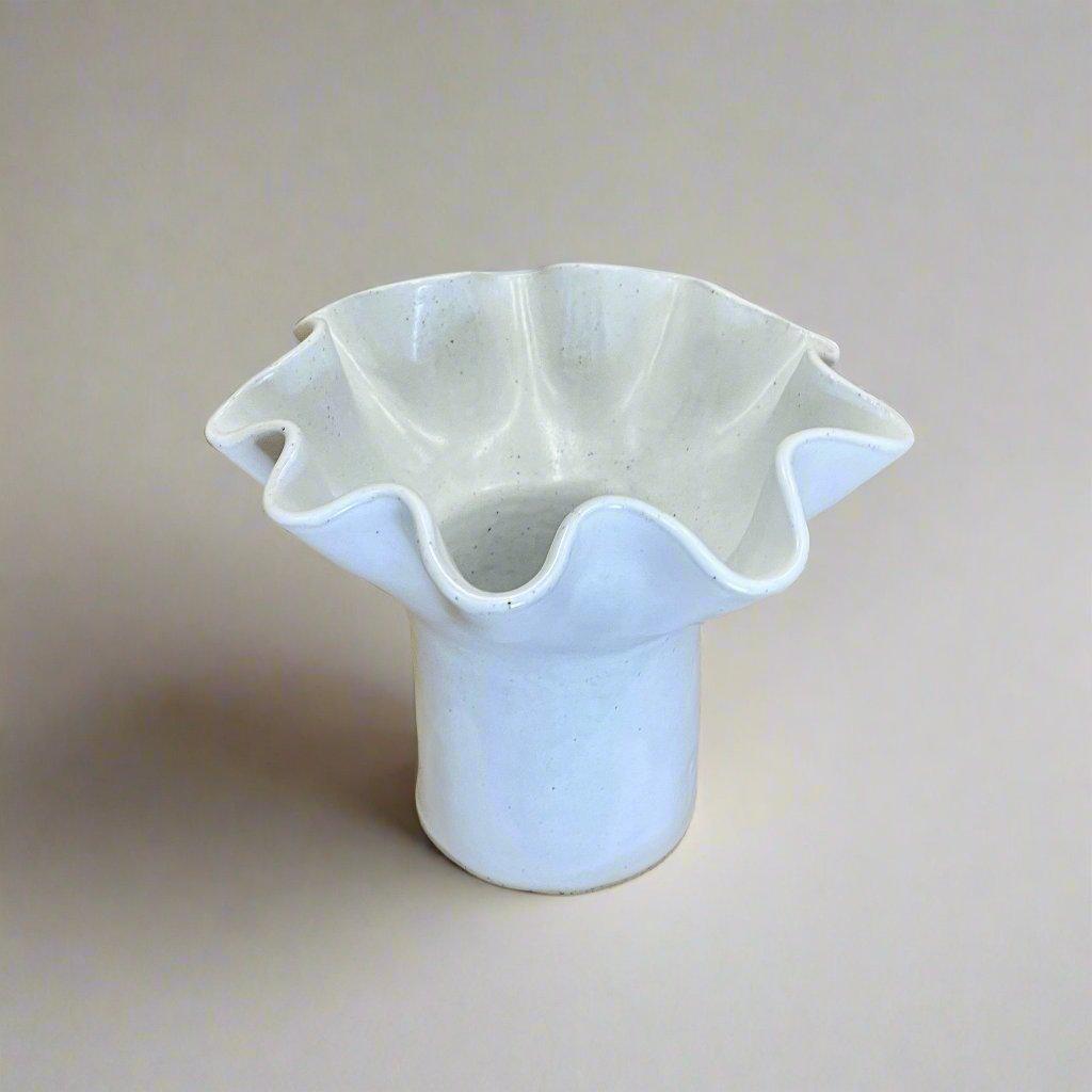 White Wave Pedestal Vase - Wide Base Medium