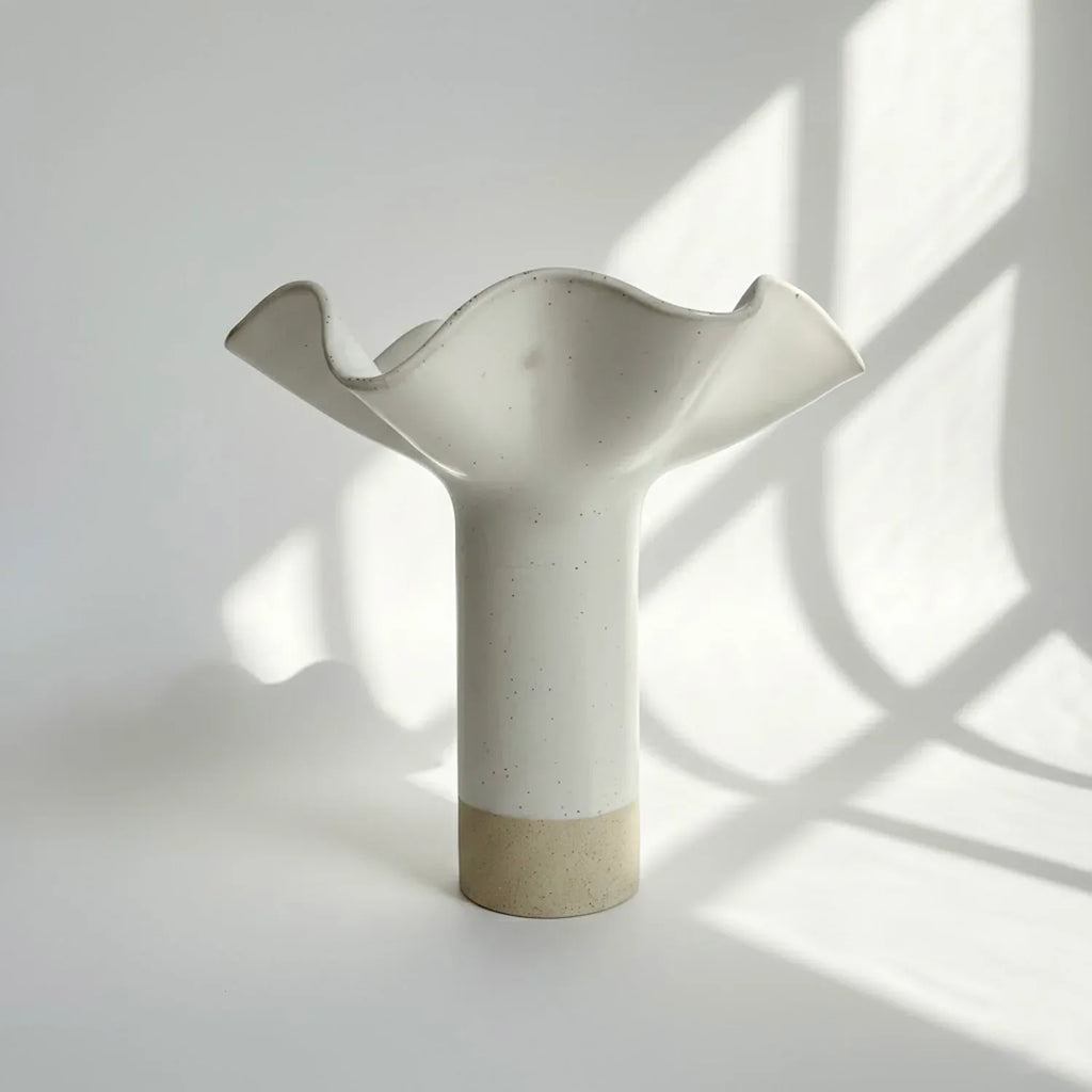 White Ruffle Pedestal Vase - Extra Large
