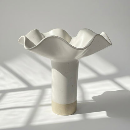 White Ruffle Pedestal Vase - Extra Large