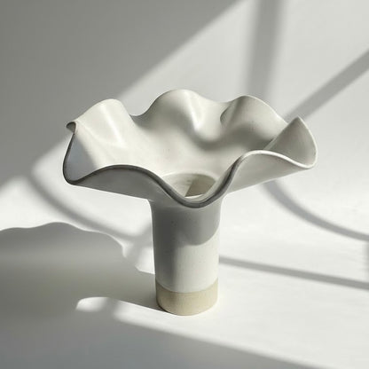 White Ruffle Pedestal Vase - Extra Large