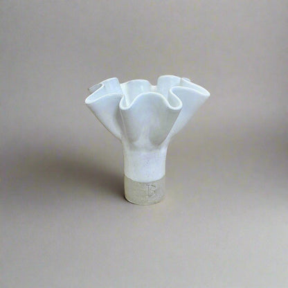 White Ruffle Pedestal Vase - Medium