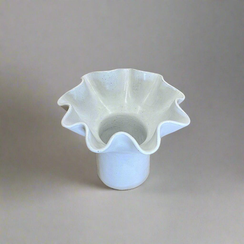 White Wave Pedestal Vase - Wide Base Medium