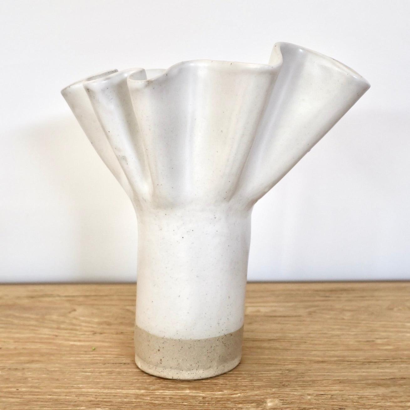 White Wave Pedestal Vase