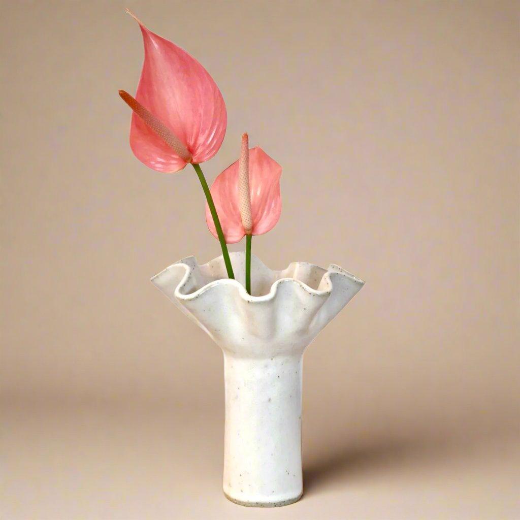 White Wave Pedestal Vase - Medium - Polly Barton