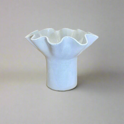 White Wave Pedestal Vase - Wide Base Medium