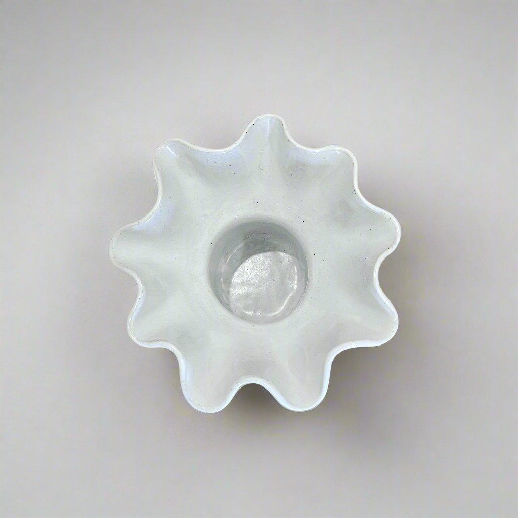 White Wave Pedestal Vase - Wide Base Medium