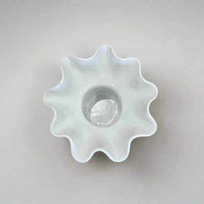 White Wave Pedestal Vase - Wide Base Medium