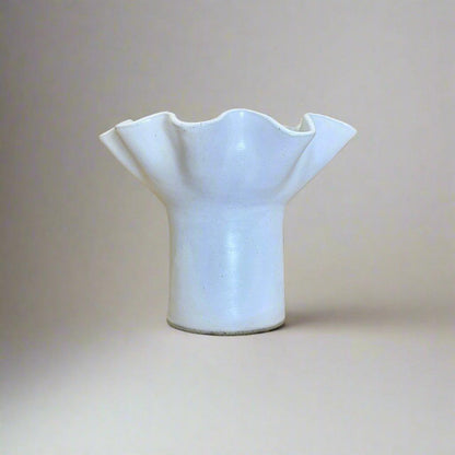 White Wave Pedestal Vase - Wide Base Medium