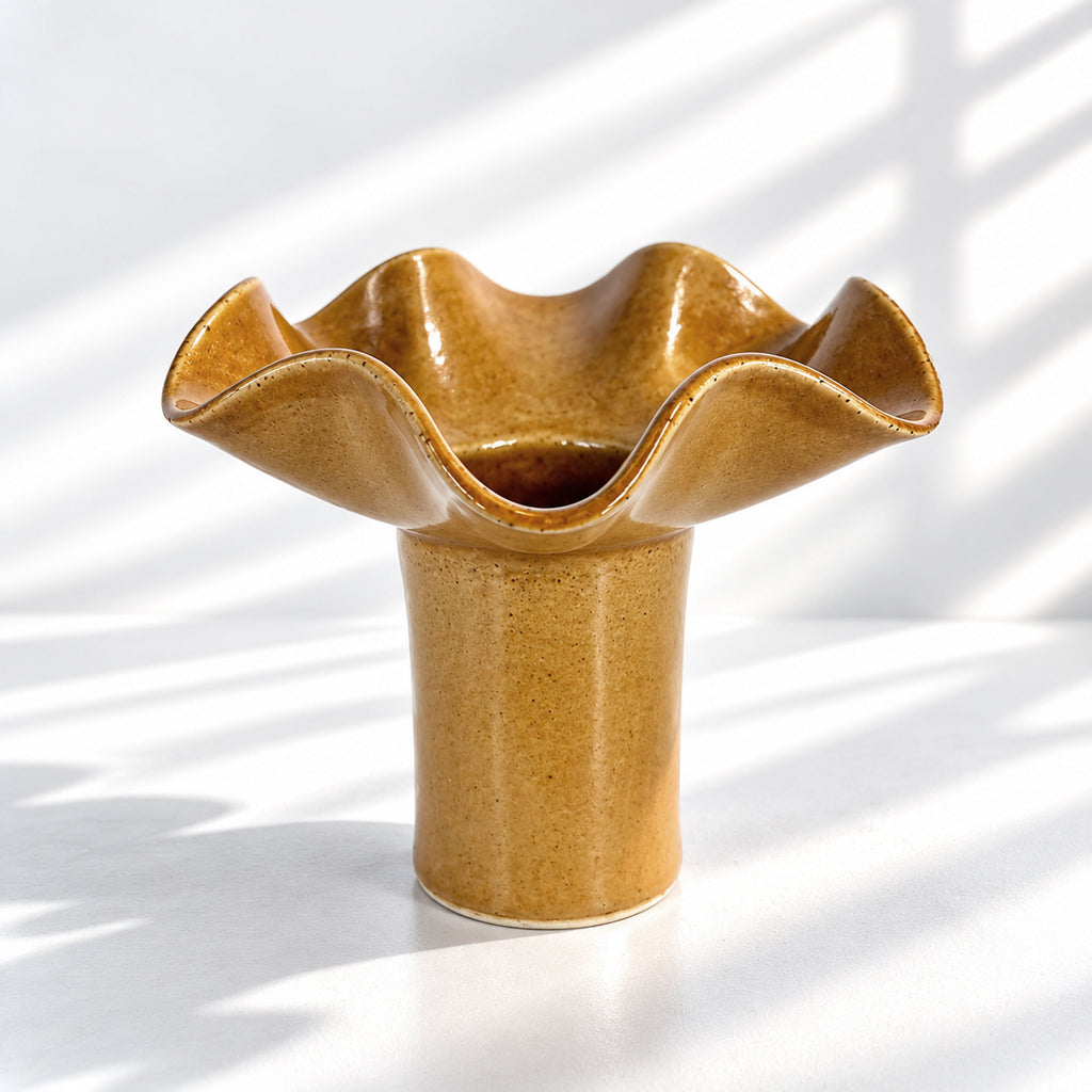 Wave Vase Wide Base - Chocolate, Melted Mint, Caramel Glazes