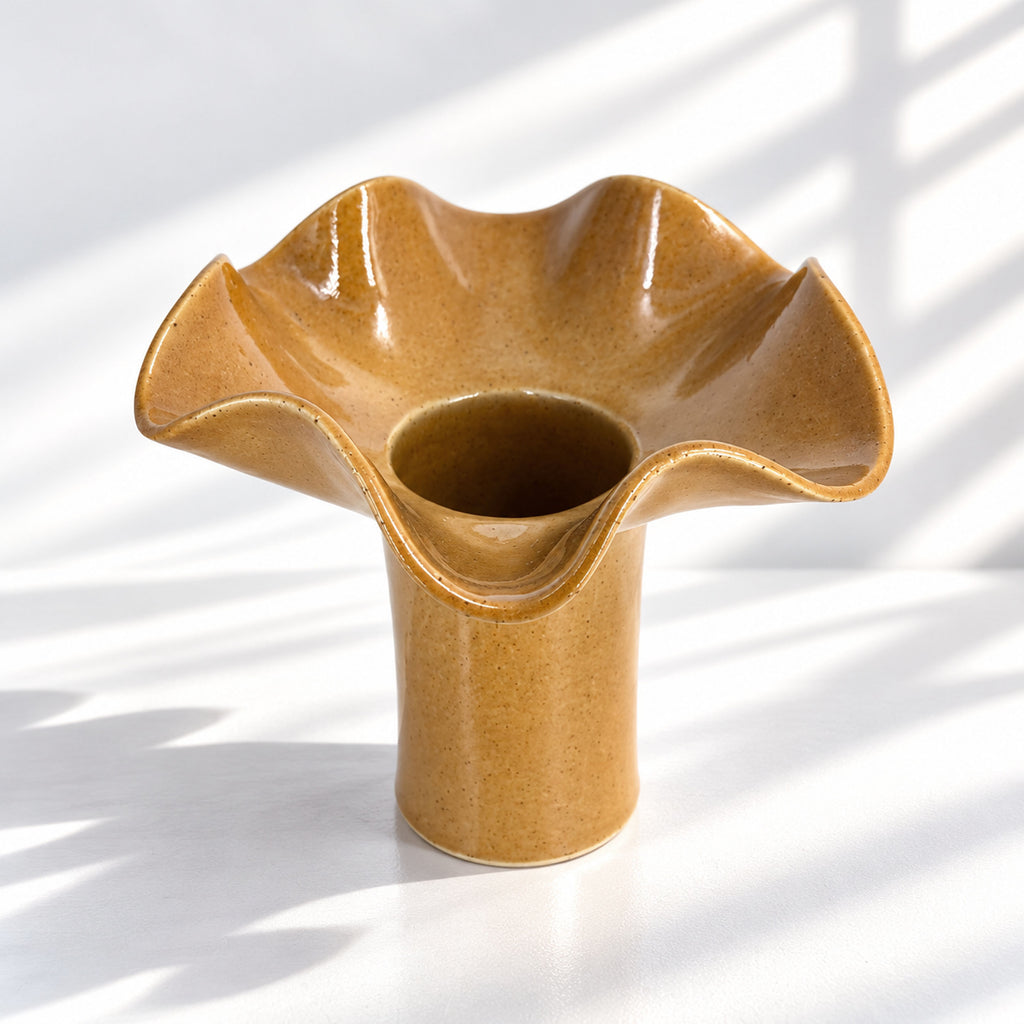 Wave Vase Wide Base - Chocolate, Melted Mint, Caramel Glazes