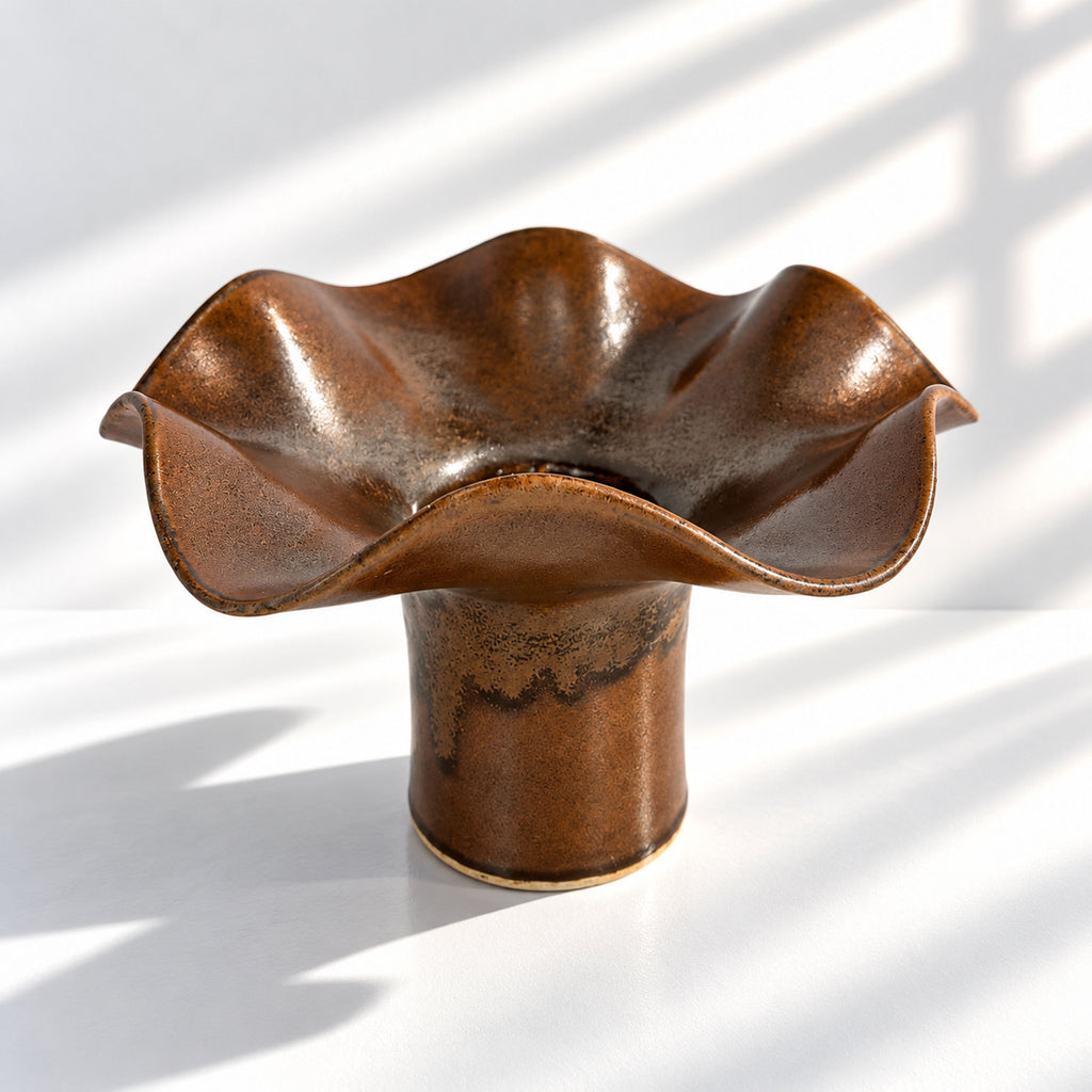 Wave Vase Wide Base - Chocolate, Melted Mint, Caramel Glazes