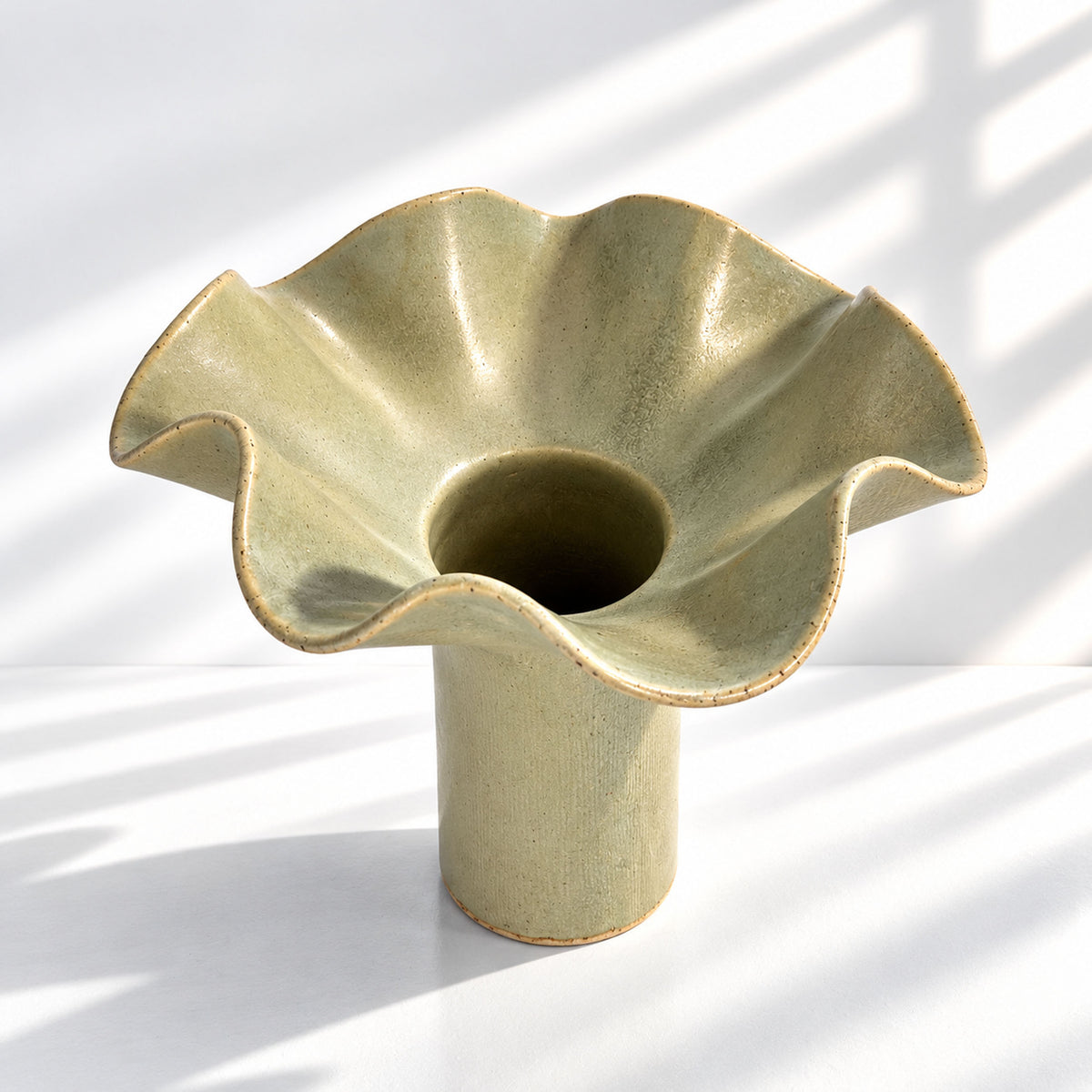 Wave Vase Wide Base - Chocolate, Melted Mint, Caramel Glazes