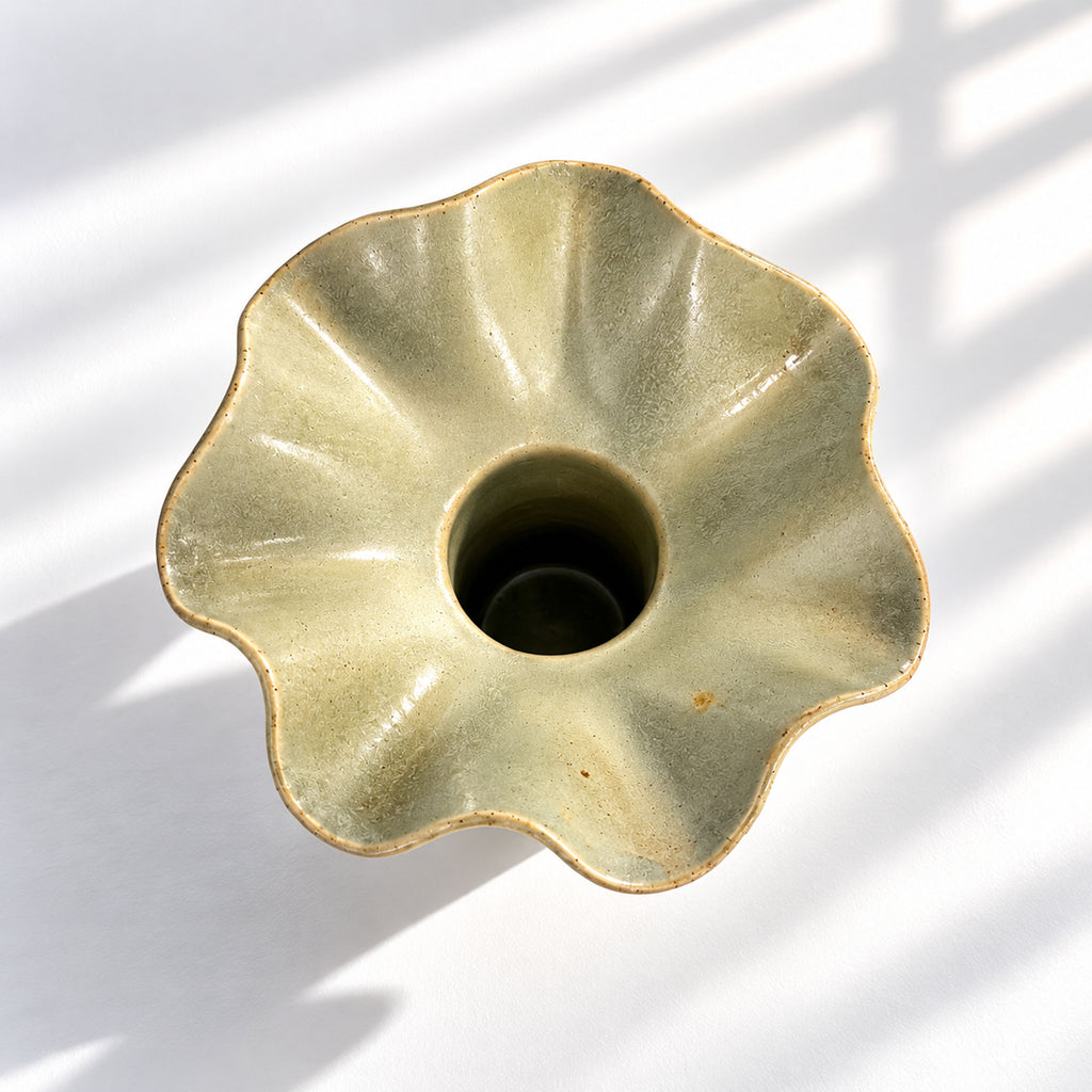 Wave Vase Wide Base - Chocolate, Melted Mint, Caramel Glazes