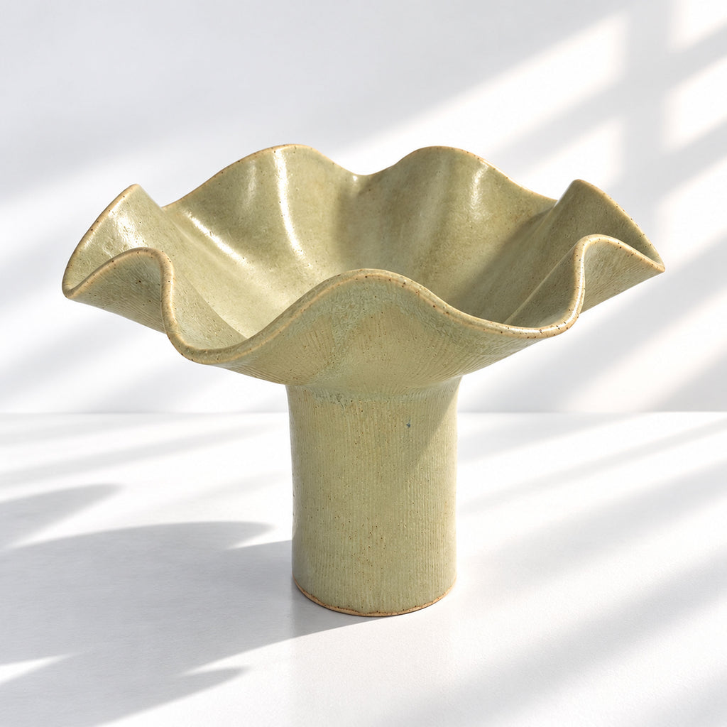 Wave Vase Wide Base - Chocolate, Melted Mint, Caramel Glazes