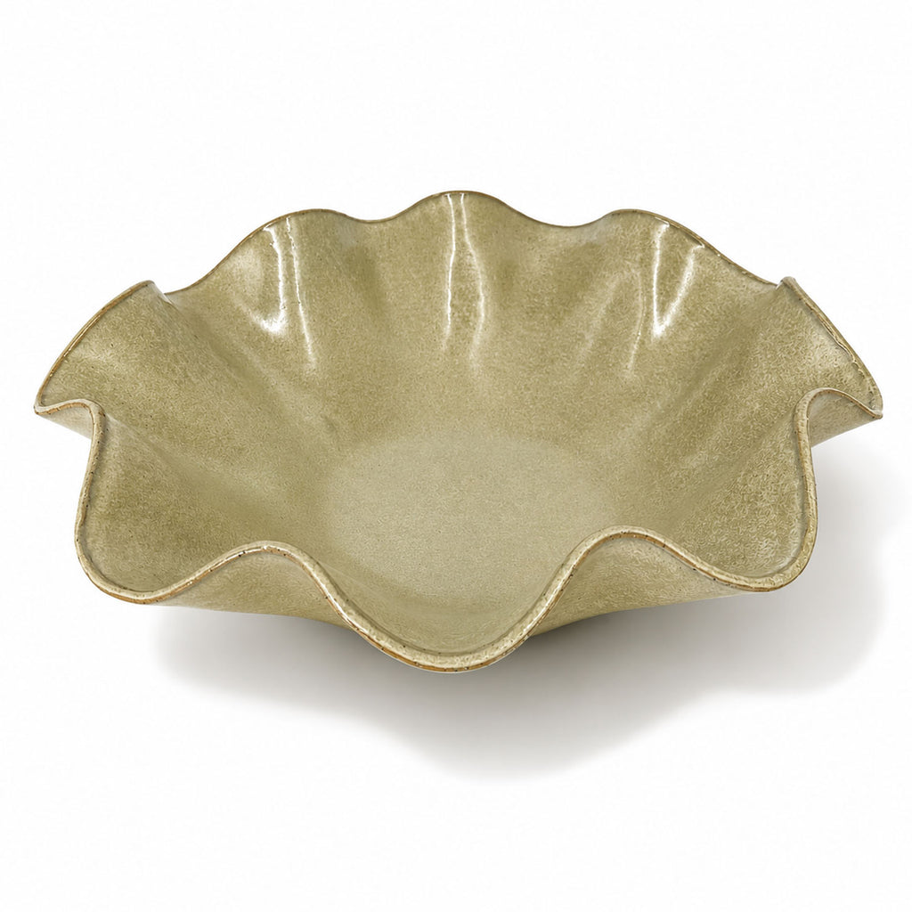 Large Handcrafted Wave Bowl in Melted Mint Glaze