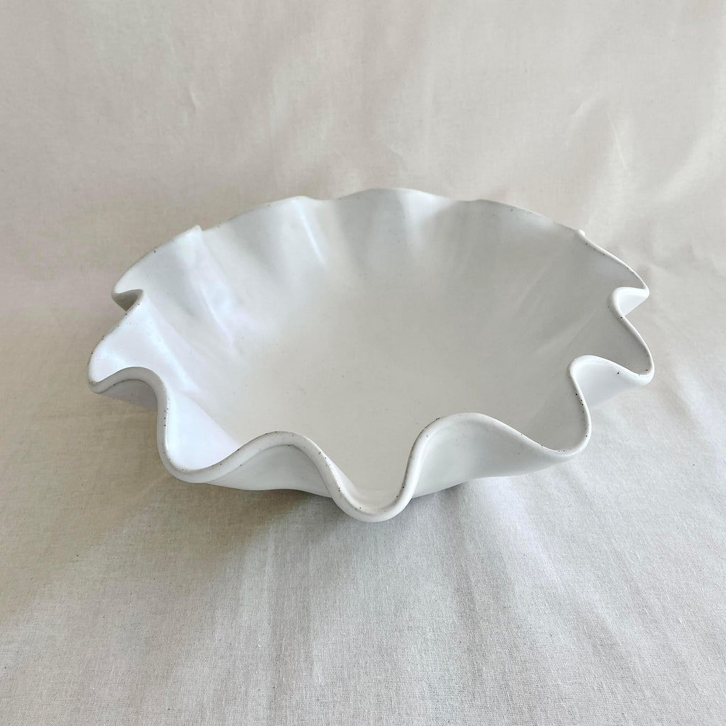 White Rippled Serving Bowl - Handcrafted