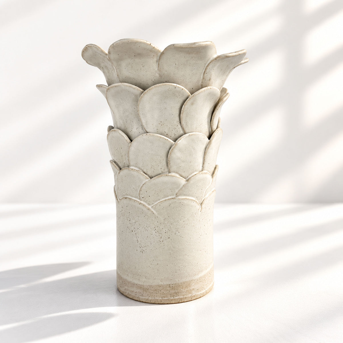 Tall Cylinder Petal Flower Vase - White