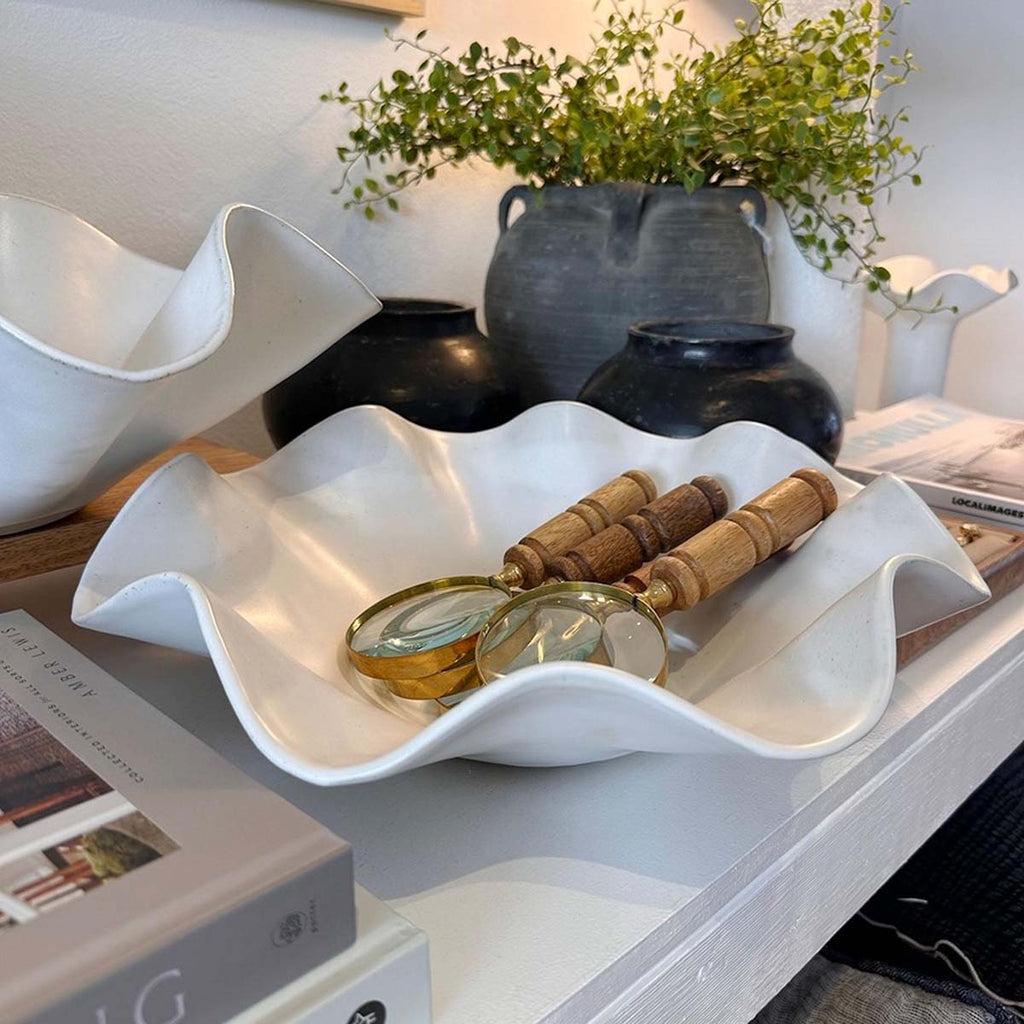 Large white wave bowl interior styling