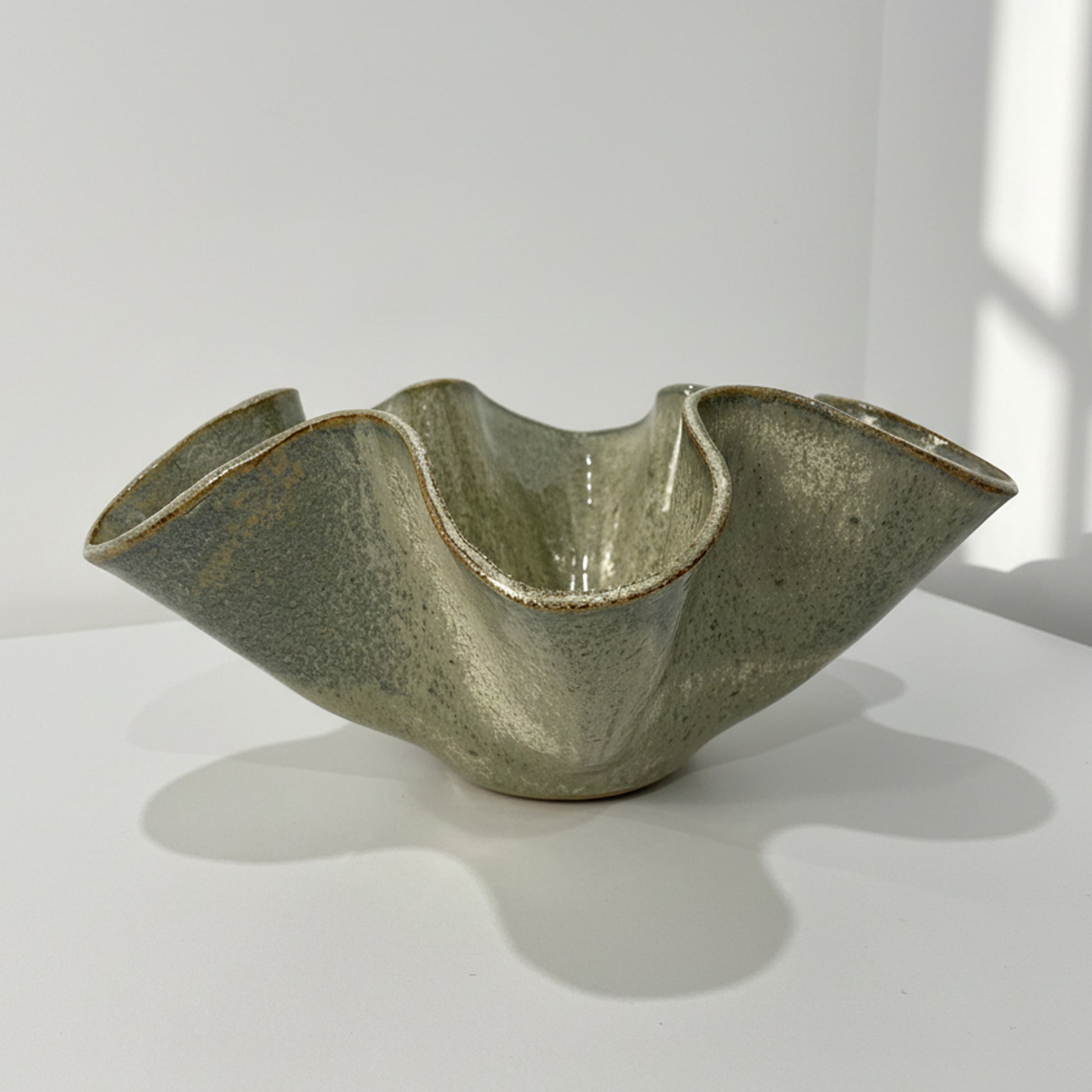 Oversized Ceramic Wave Bowl in Melted Mint Glaze