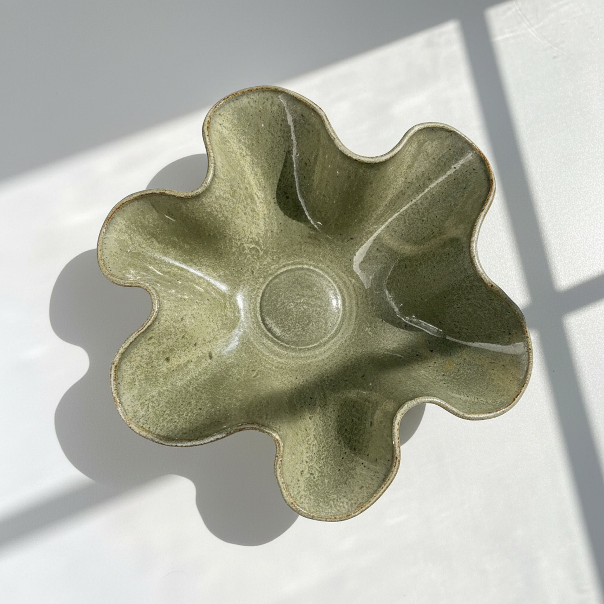 Oversized Wave Bowl in Melted Mint Glaze - Top down view