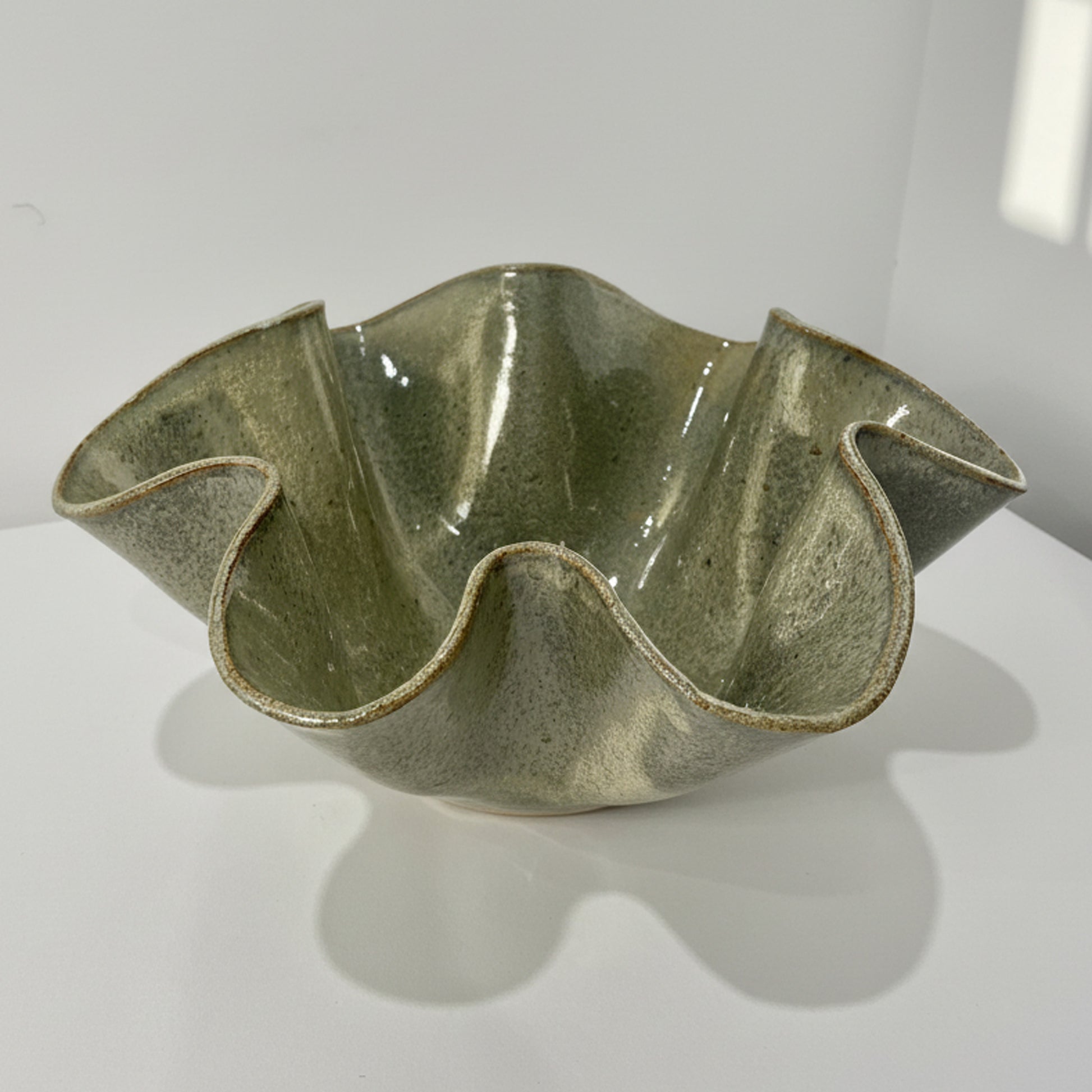 High sided Oversized Wave Bowl in Melted Mint Glaze