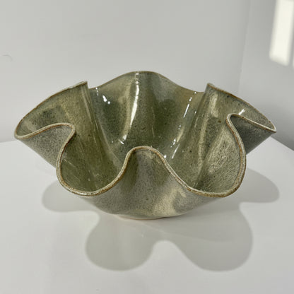 High sided Oversized Wave Bowl in Melted Mint Glaze