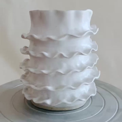 Spiral Edge Cylindrical Vase - White