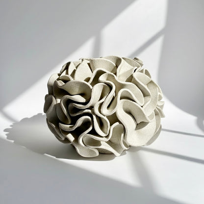 Large Ruffled Sphere Vase - White Clay