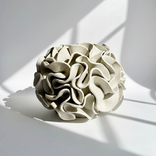Large Ruffled Sphere Vase - White Clay