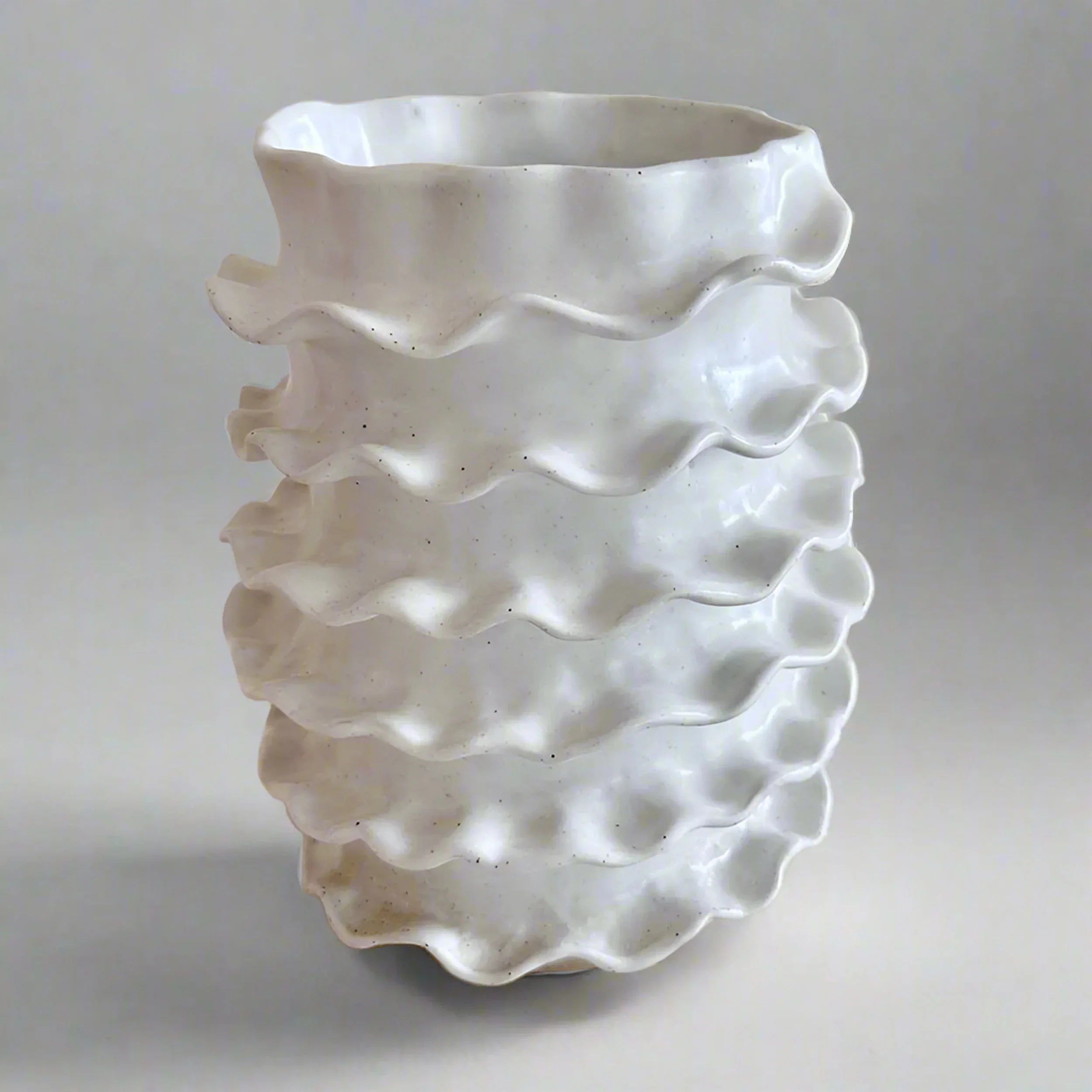 Large Spiral Edge Cylindrical Vase - White