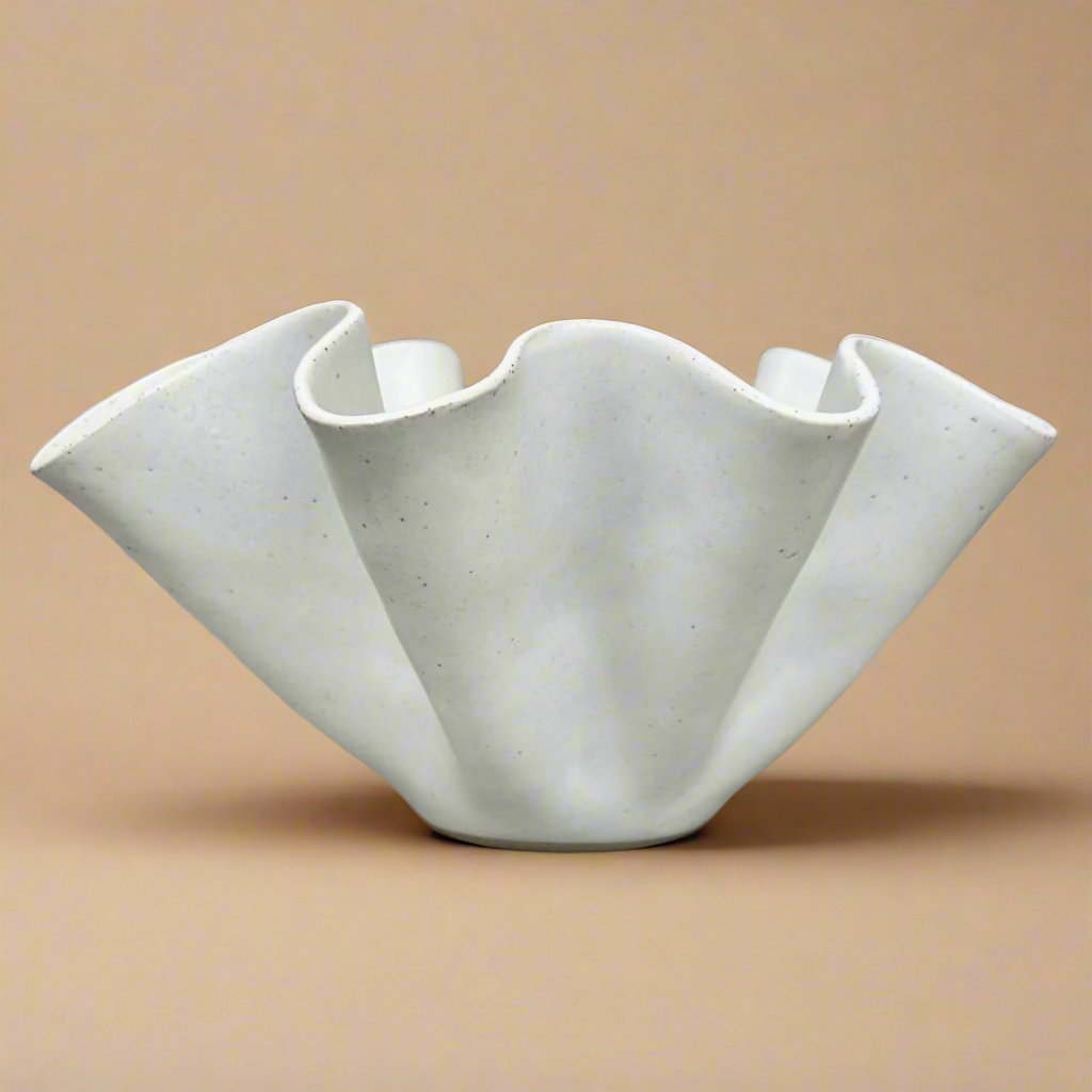 Tall Ceramic Ruffle Bowl - White