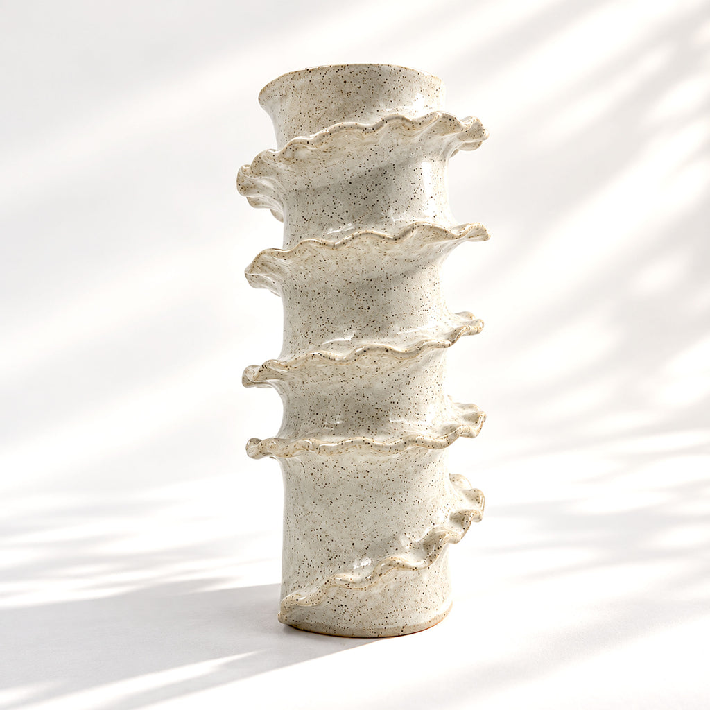 Tall Spiral Cylindrical Vase - White