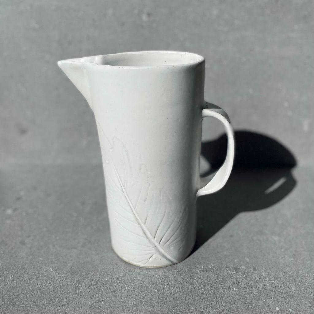 Avoca White Water Jug with Leaf Imprint - Polly Barton